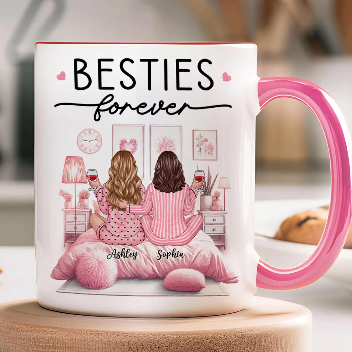 Pink Pajamas Besties In Cozy Room Personalized Mug, Heartfelt Gift For Best Friends, BFF - Image 3