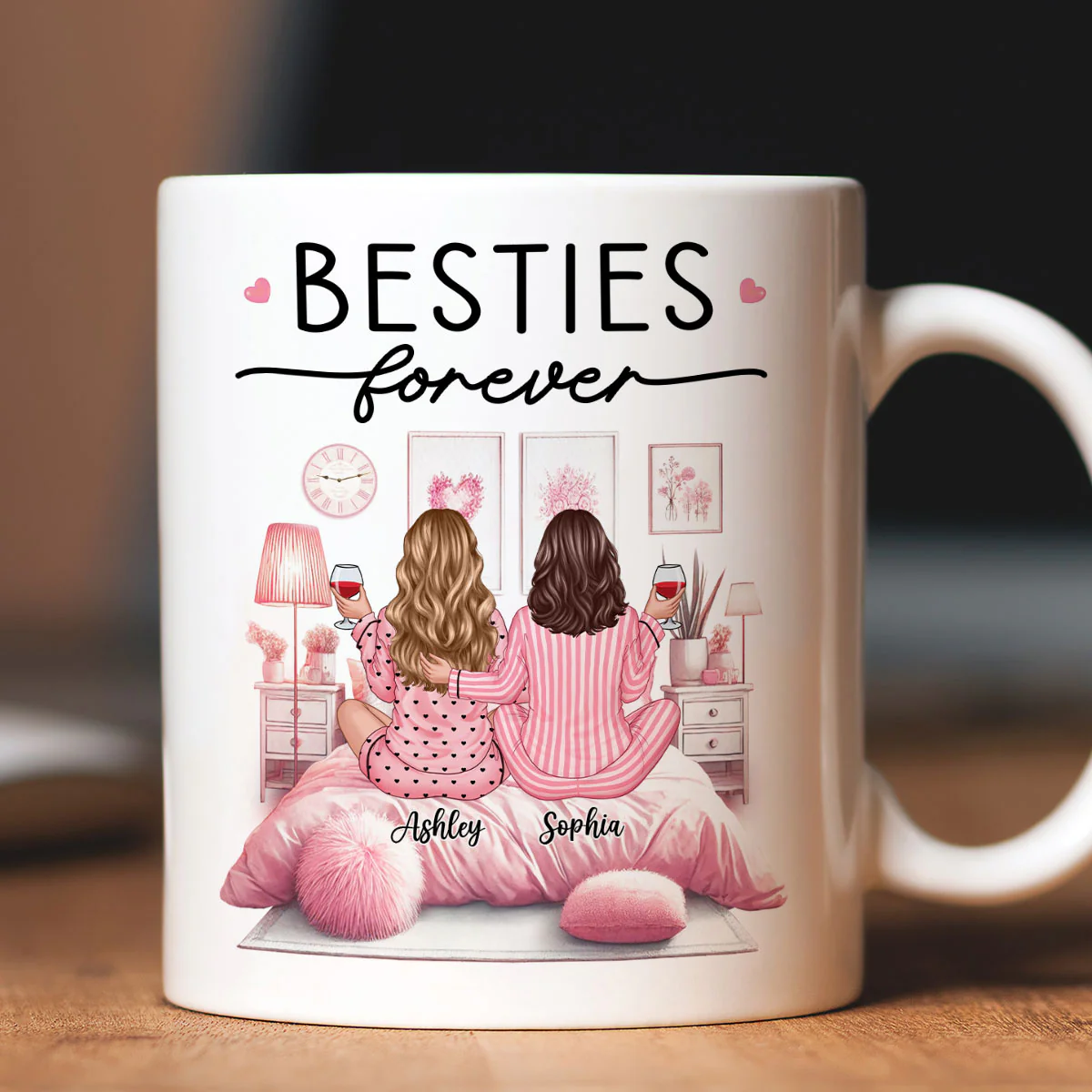 Pink Pajamas Besties In Cozy Room Personalized Mug, Heartfelt Gift For Best Friends, BFF - Image 4