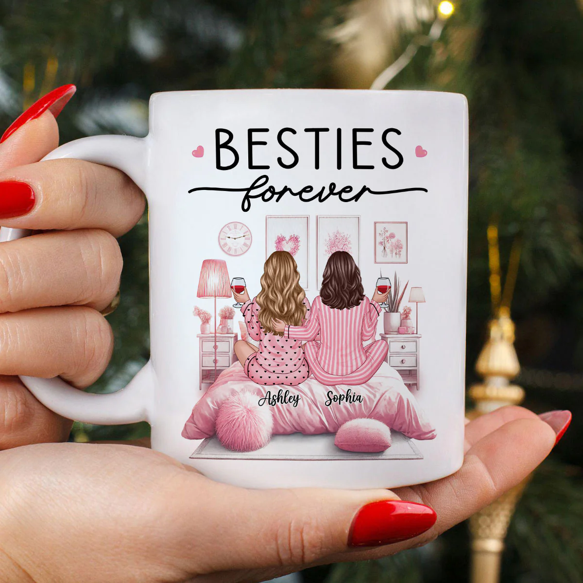 Pink Pajamas Besties In Cozy Room Personalized Mug, Heartfelt Gift For Best Friends, BFF - Image 6