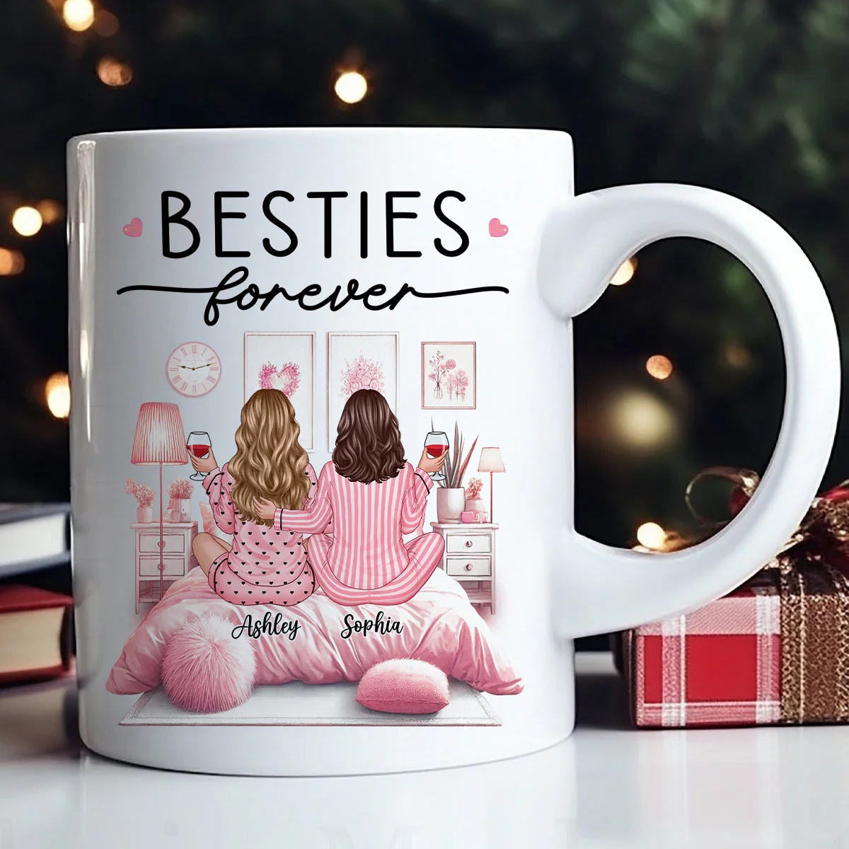 Pink Pajamas Besties In Cozy Room Personalized Mug, Heartfelt Gift For Best Friends, BFF - Image 7