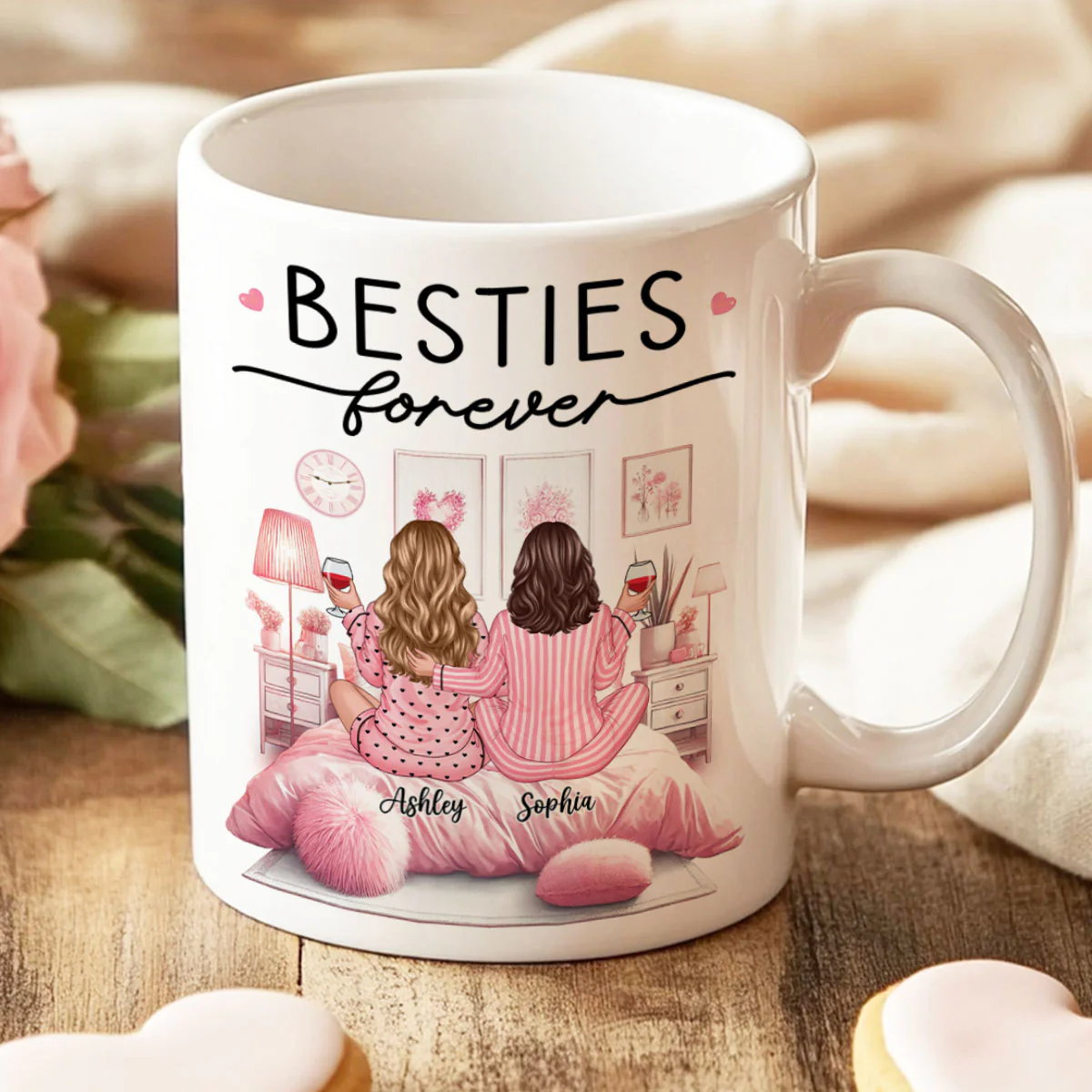 Pink Pajamas Besties In Cozy Room Personalized Mug, Heartfelt Gift For Best Friends, BFF - Image 8