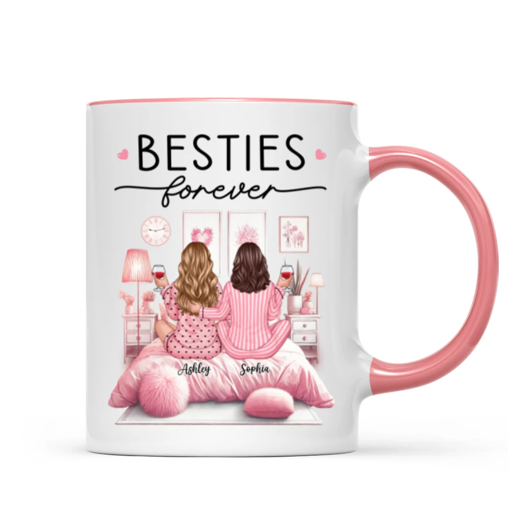 Pink Pajamas Besties In Cozy Room Personalized Mug, Heartfelt Gift For Best Friends, BFF - Image 9