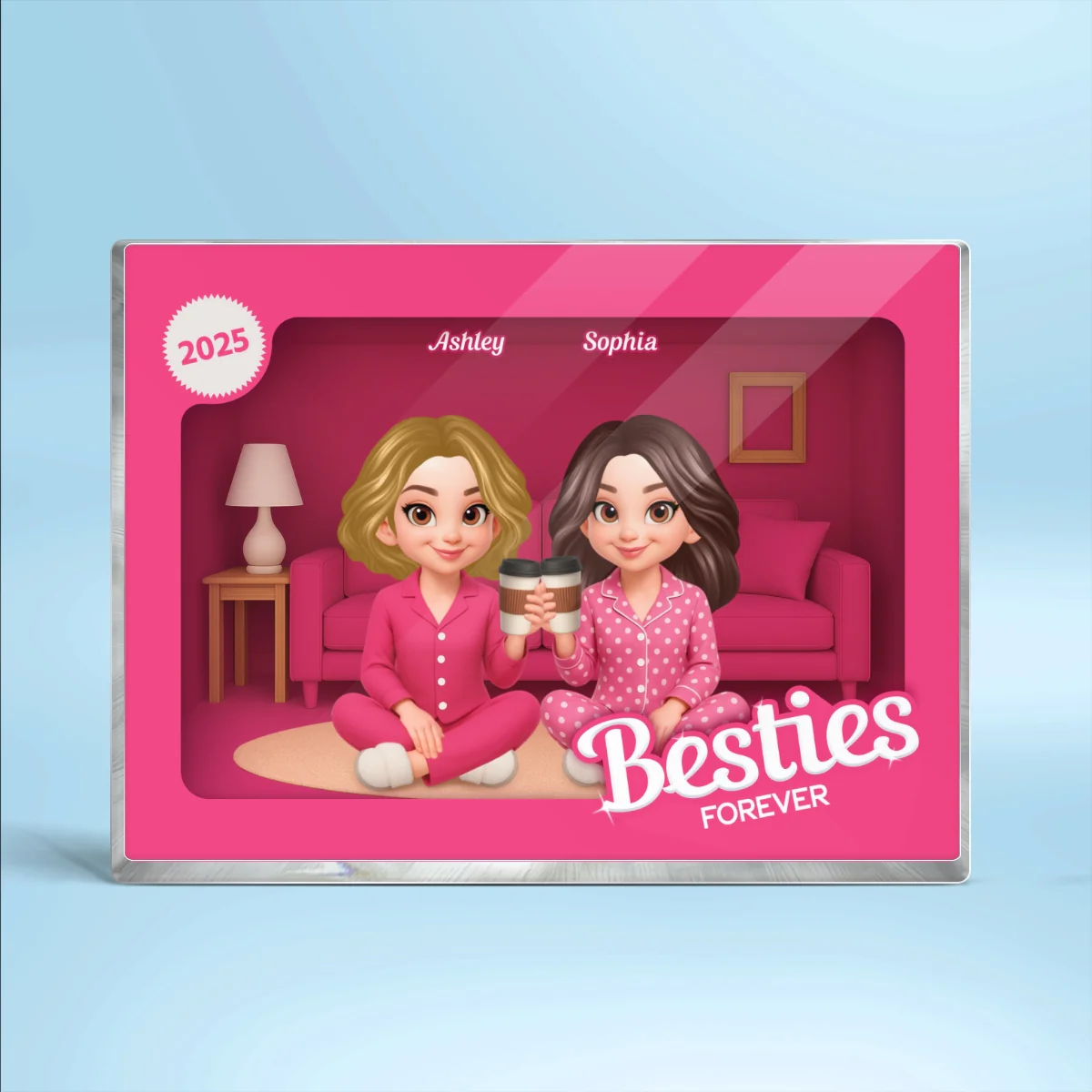 Pink Pajamas Besties In House Toy Box 3D Effect Personlized Acrylic Block - Image 8