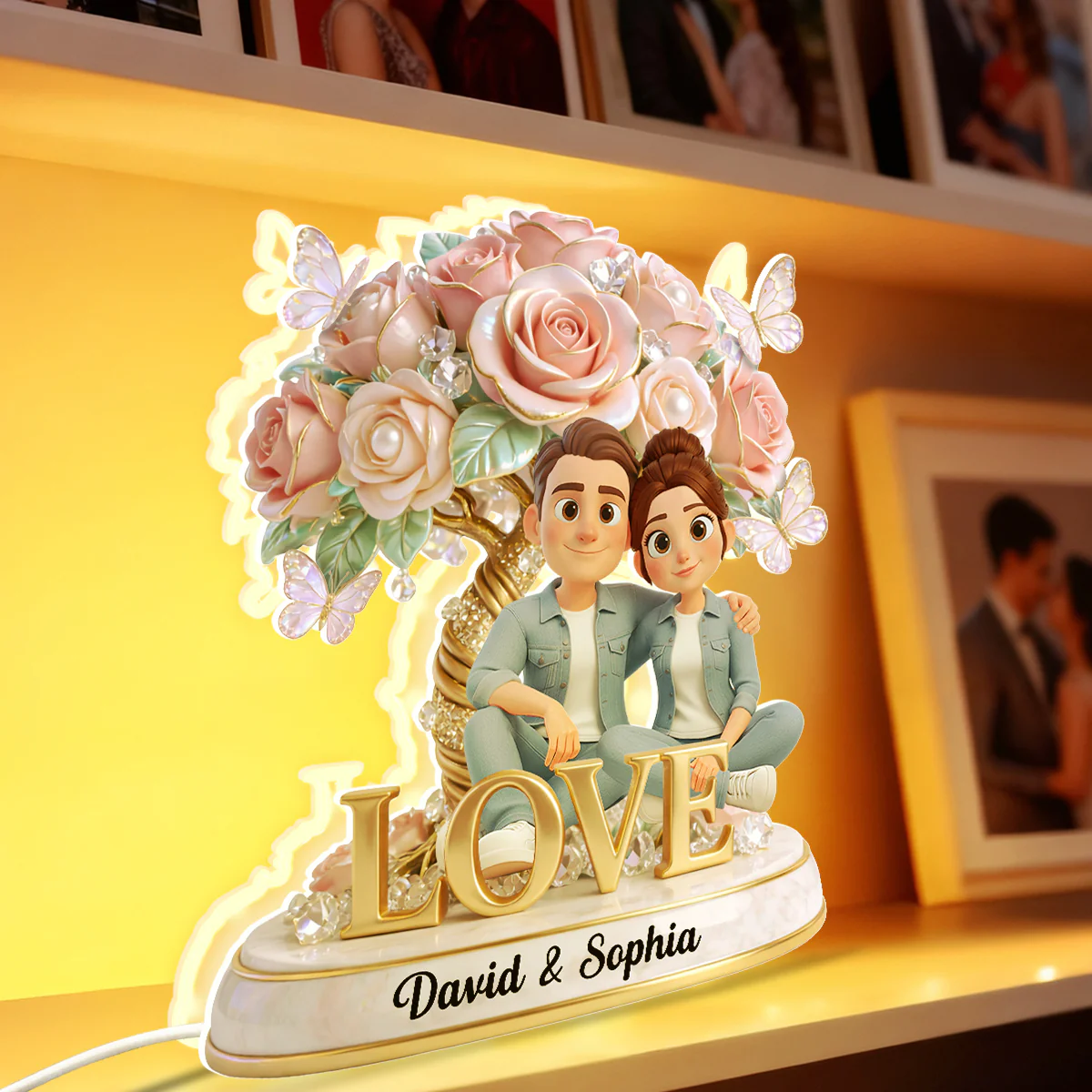 Pink Rose Couple Sitting on LOVE - Personalized Light Box - Heartfelt Valentine's Day Gift for Her, for Him - Image 4