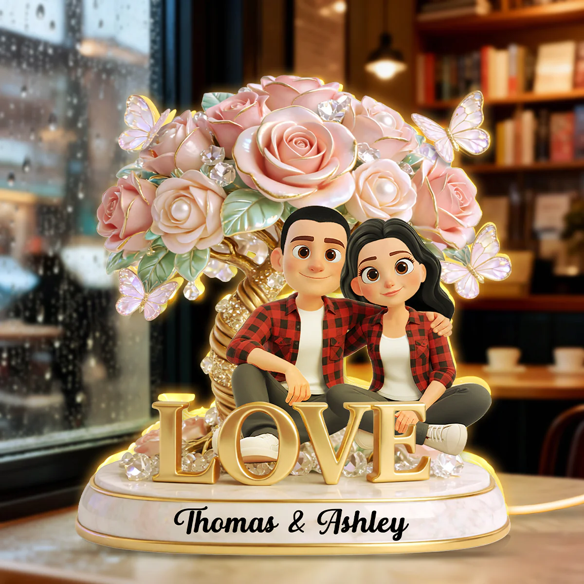 Pink Rose Couple Sitting on LOVE - Personalized Light Box - Heartfelt Valentine's Day Gift for Her, for Him - Image 5