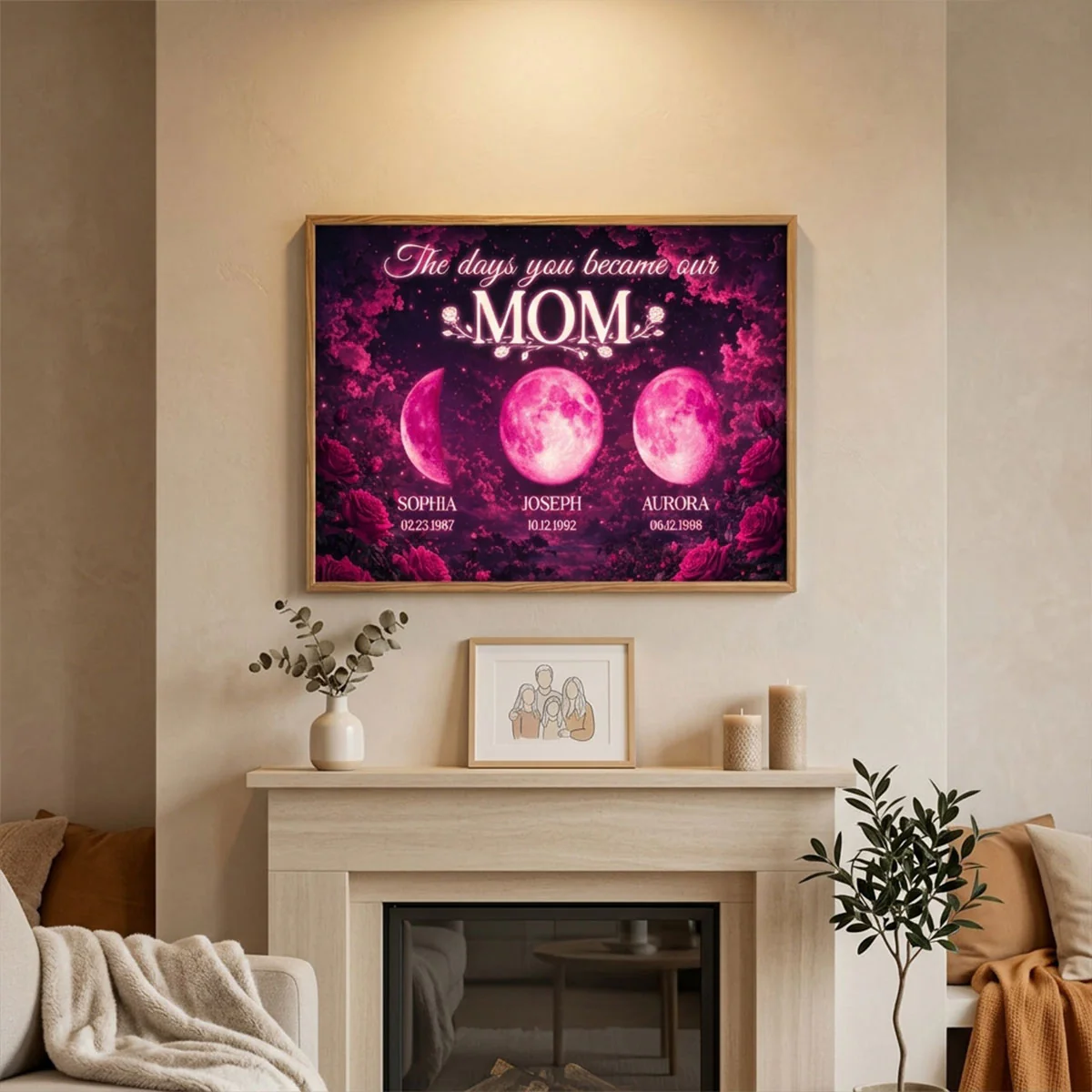 Pink Roses The Day You Became Mom Grandma Custom Birth Moon Phase - Personalized Poster - Mother's Day Gift For Mom, Grandma - Image 10