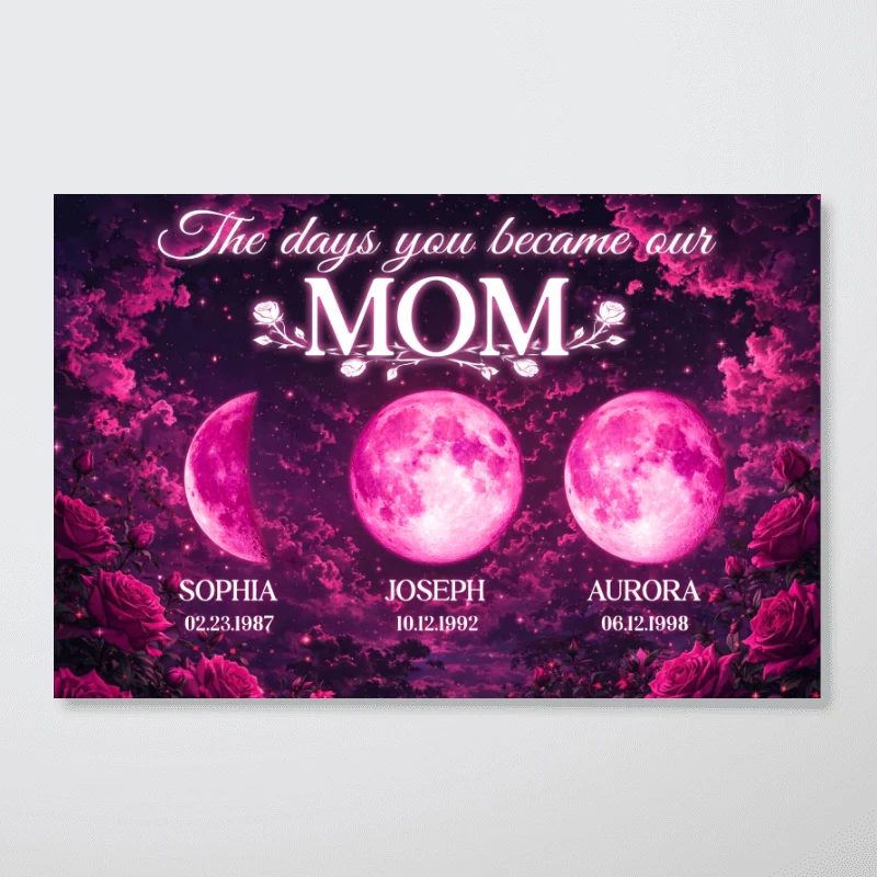 Pink Roses The Day You Became Mom Grandma Custom Birth Moon Phase - Personalized Poster - Mother's Day Gift For Mom, Grandma - Image 12