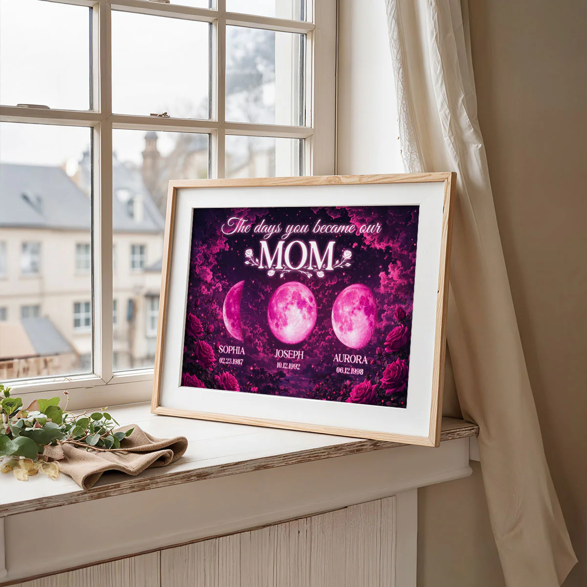 Pink Roses The Day You Became Mom Grandma Custom Birth Moon Phase - Personalized Poster - Mother's Day Gift For Mom, Grandma - Image 5