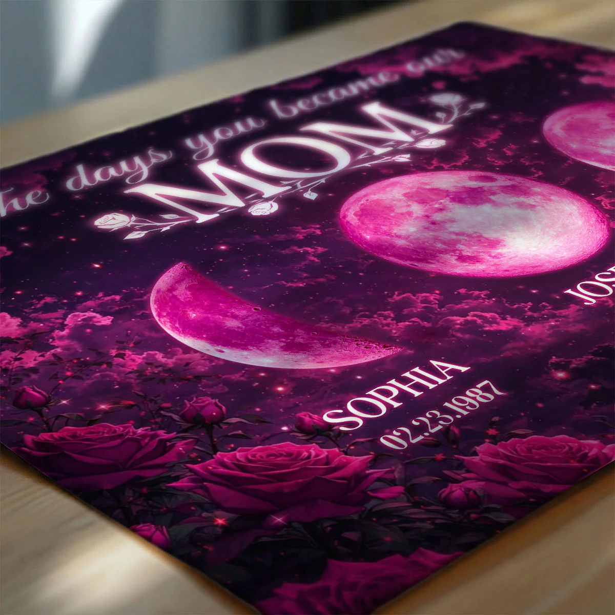 Pink Roses The Day You Became Mom Grandma Custom Birth Moon Phase - Personalized Poster - Mother's Day Gift For Mom, Grandma - Image 6