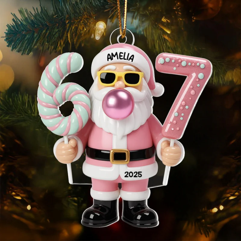 Pink Santa Six Seven - Personalized Acrylic Ornament - Christmas Gift for Kid, Grandkids - Image 8