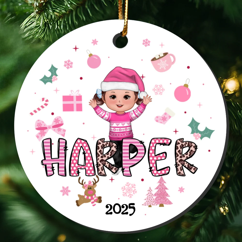Pink Theme Cute Doll Girl Name Christmas - Personalized Ceramic Ornament - Gift For Daughter, Granddaughter - Image 10