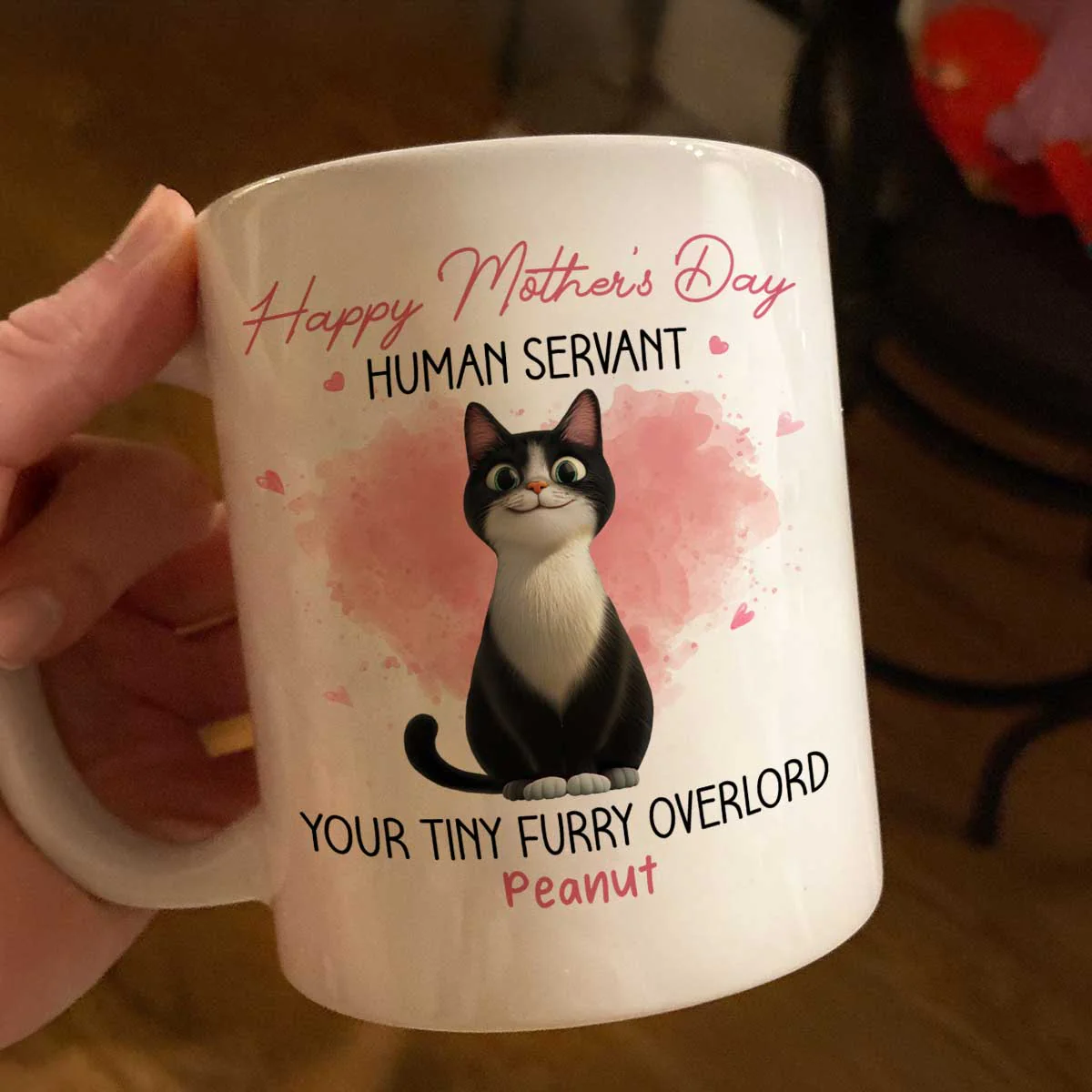 Pink Tone Happy Mother's Day Human Servant Cartoon Funny Cats Personalized Mug - Image 2