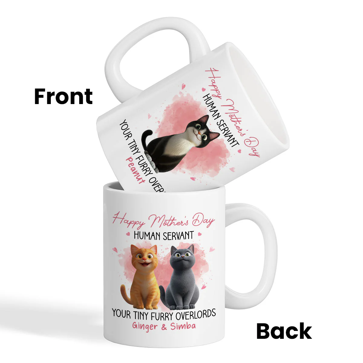 Pink Tone Happy Mother's Day Human Servant Cartoon Funny Cats Personalized Mug - Image 3