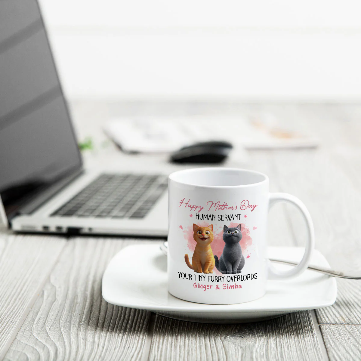 Pink Tone Happy Mother's Day Human Servant Cartoon Funny Cats Personalized Mug - Image 4