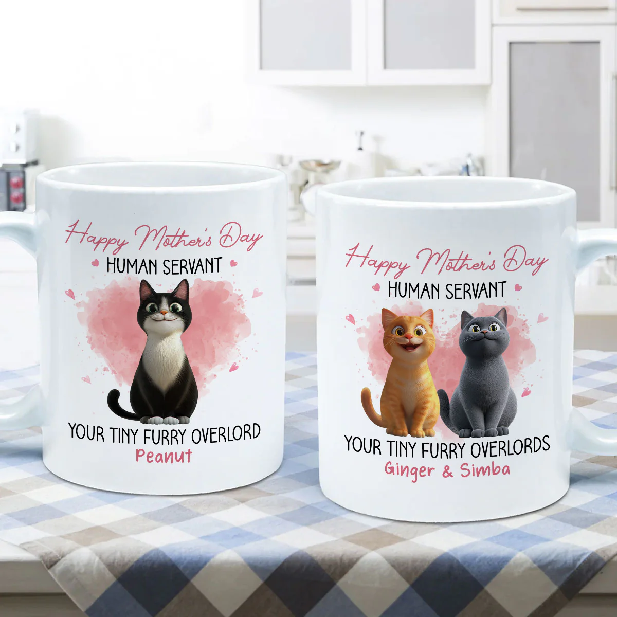 Pink Tone Happy Mother's Day Human Servant Cartoon Funny Cats Personalized Mug - Image 5