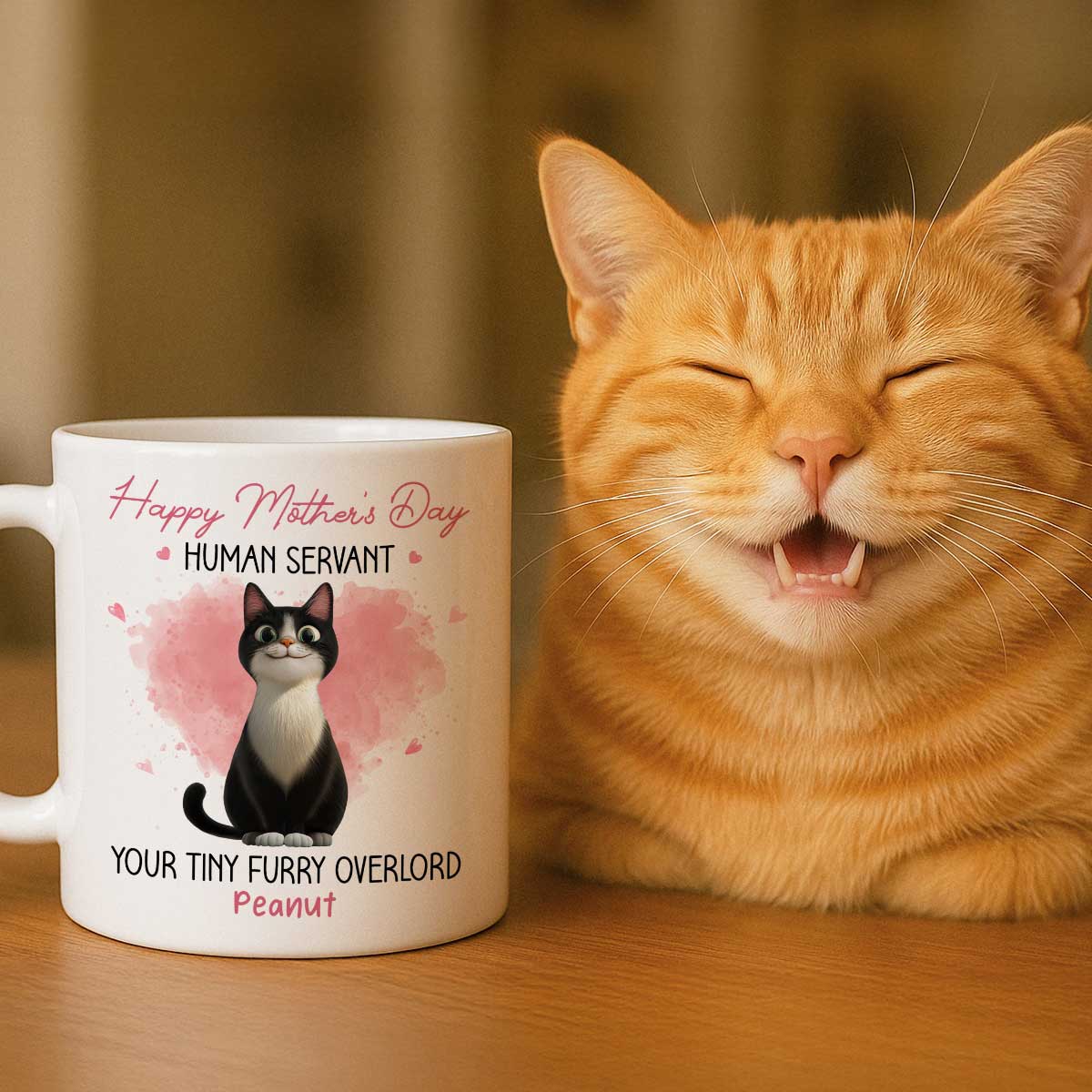 Pink Tone Happy Mother's Day Human Servant Cartoon Funny Cats Personalized Mug - Image 7