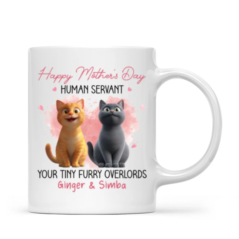 Pink Tone Happy Mother's Day Human Servant Cartoon Funny Cats Personalized Mug - Image 8