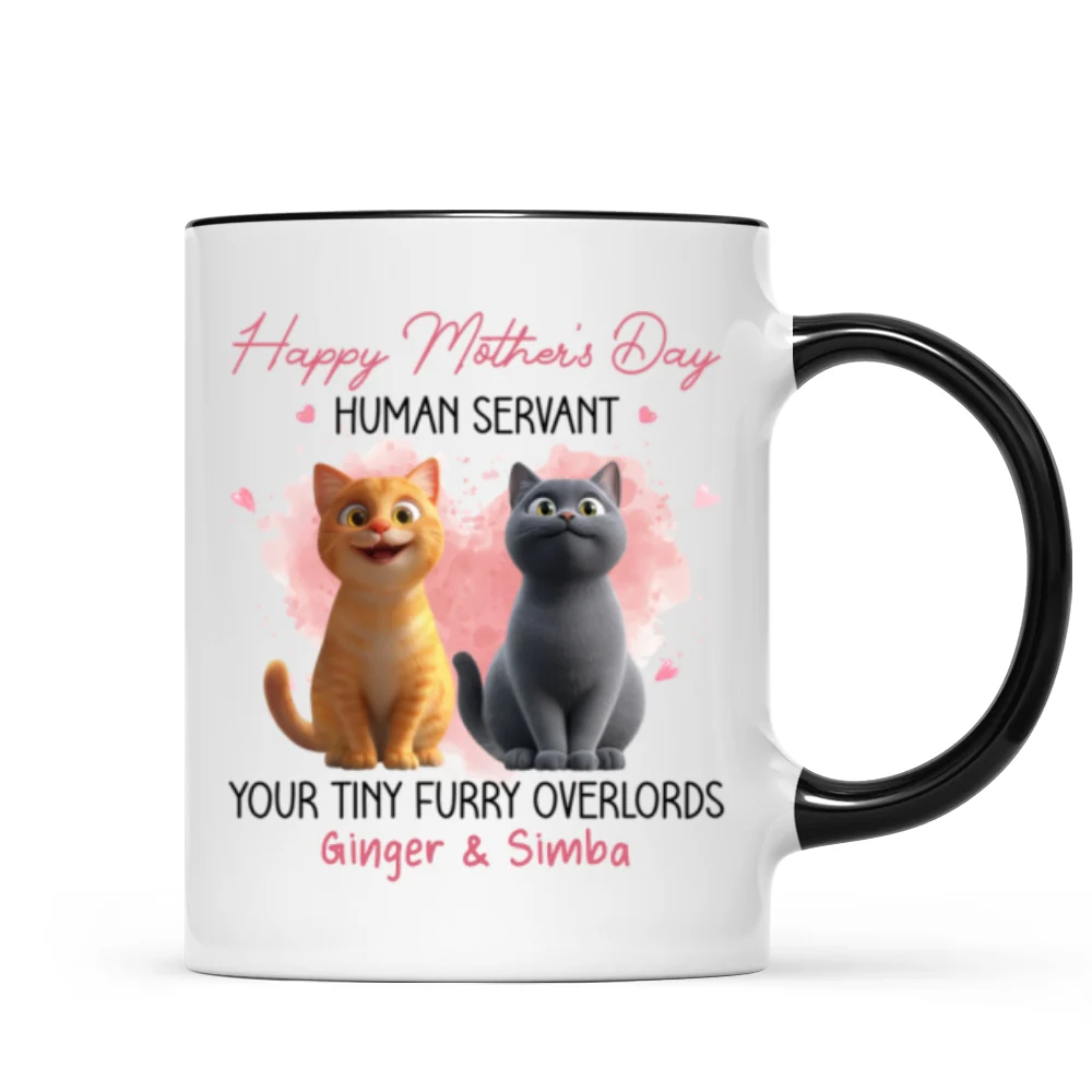 Pink Tone Happy Mother's Day Human Servant Cartoon Funny Cats Personalized Mug - Image 9