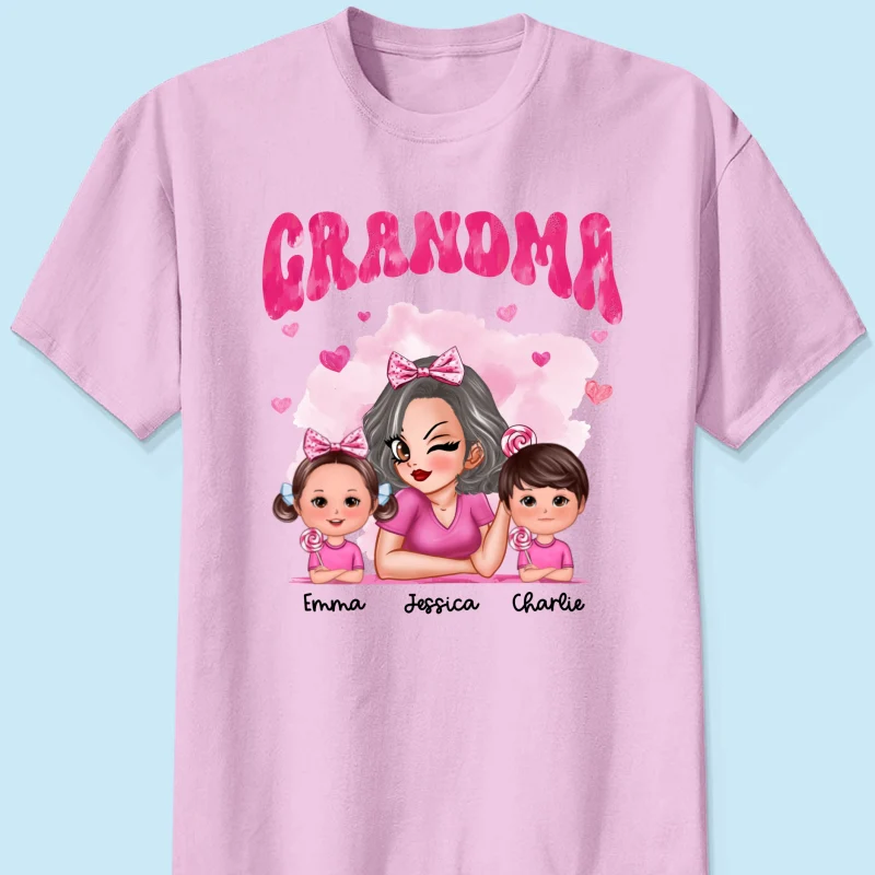 Pink Valentine's Grandma And Grandkids Personalized Shirt, Gift For Grandma - Image 10
