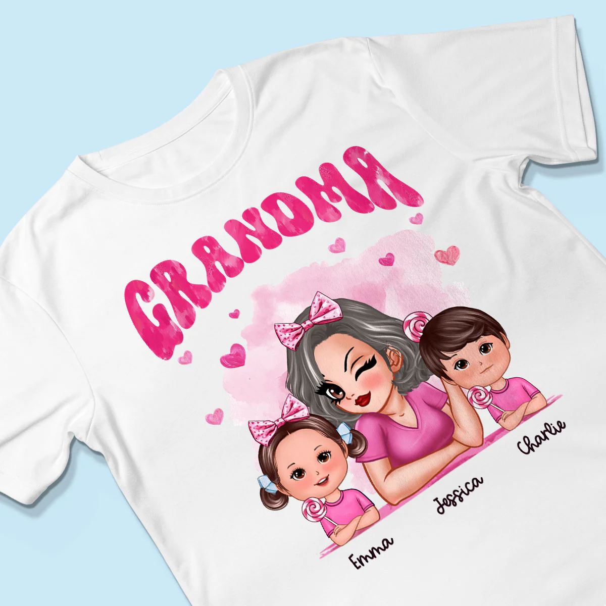 Pink Valentine's Grandma And Grandkids Personalized Shirt, Gift For Grandma - Image 4