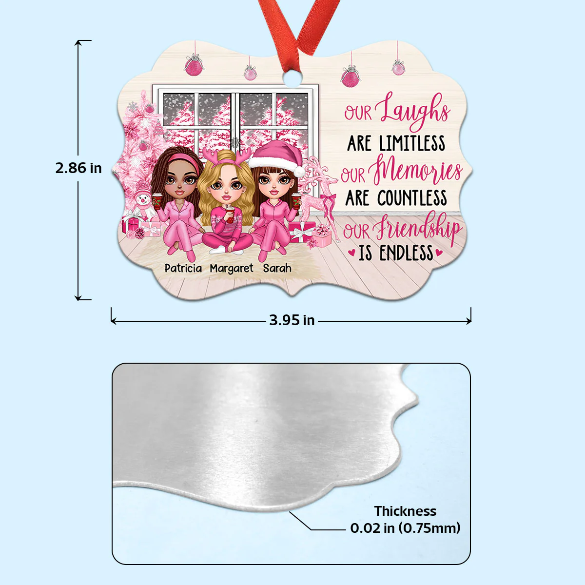 Pink Window Christmas Tree Besties Sisters Personalized Christmas Ornament - Image 6