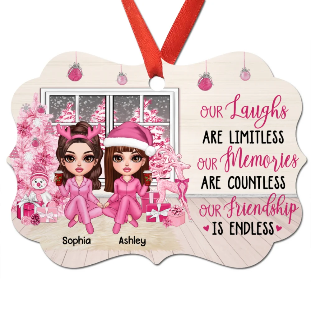 Pink Window Christmas Tree Besties Sisters Personalized Christmas Ornament - Image 8