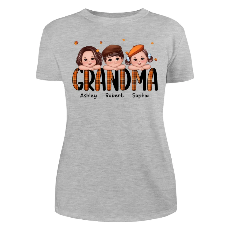 Plaid Pattern Fall Season Mom Grandma Kids On Hand Personalized Shirt - Image 10