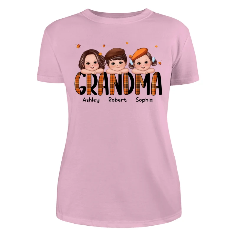 Plaid Pattern Fall Season Mom Grandma Kids On Hand Personalized Shirt - Image 11
