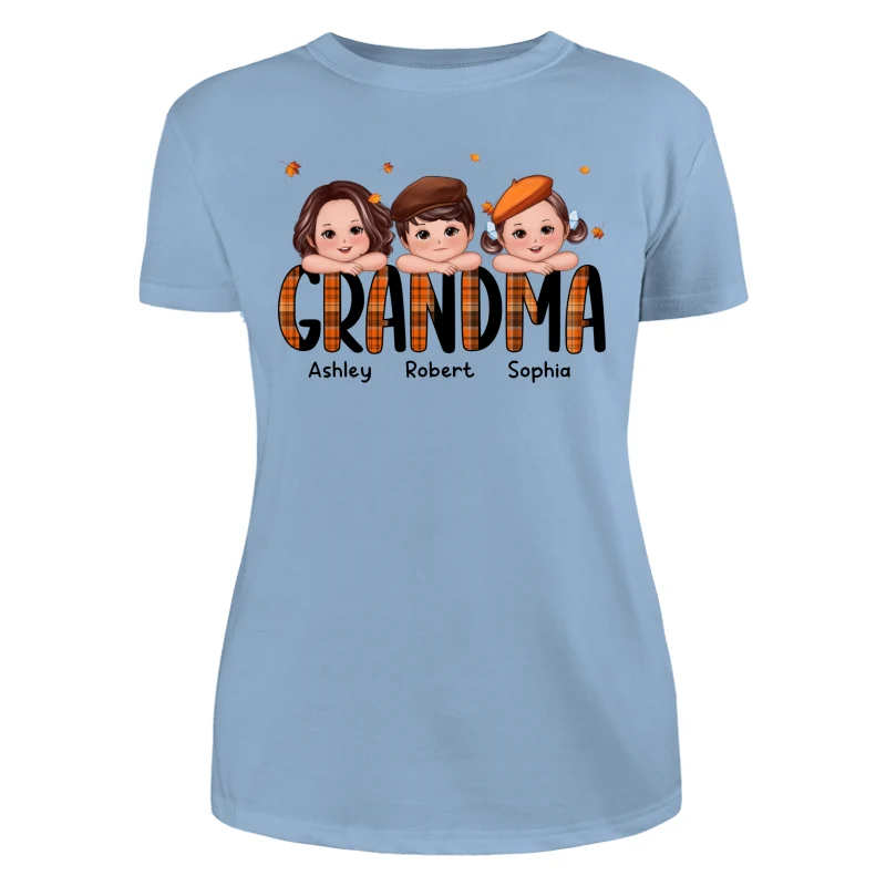 Plaid Pattern Fall Season Mom Grandma Kids On Hand Personalized Shirt - Image 12