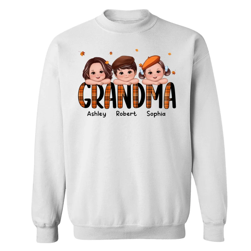 Plaid Pattern Fall Season Mom Grandma Kids On Hand Personalized Shirt - Image 17