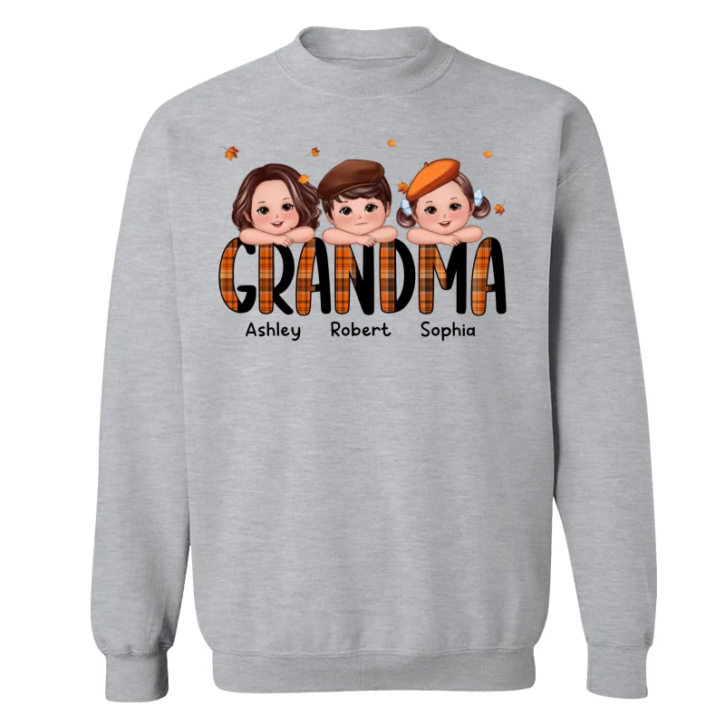 Plaid Pattern Fall Season Mom Grandma Kids On Hand Personalized Shirt - Image 18