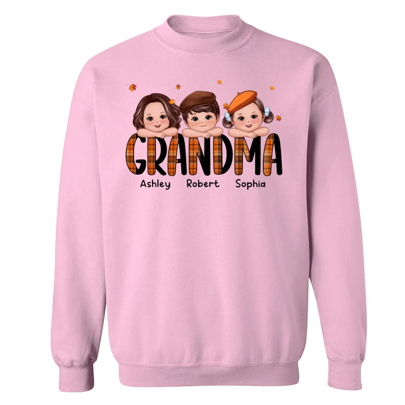 Plaid Pattern Fall Season Mom Grandma Kids On Hand Personalized Shirt - Image 19