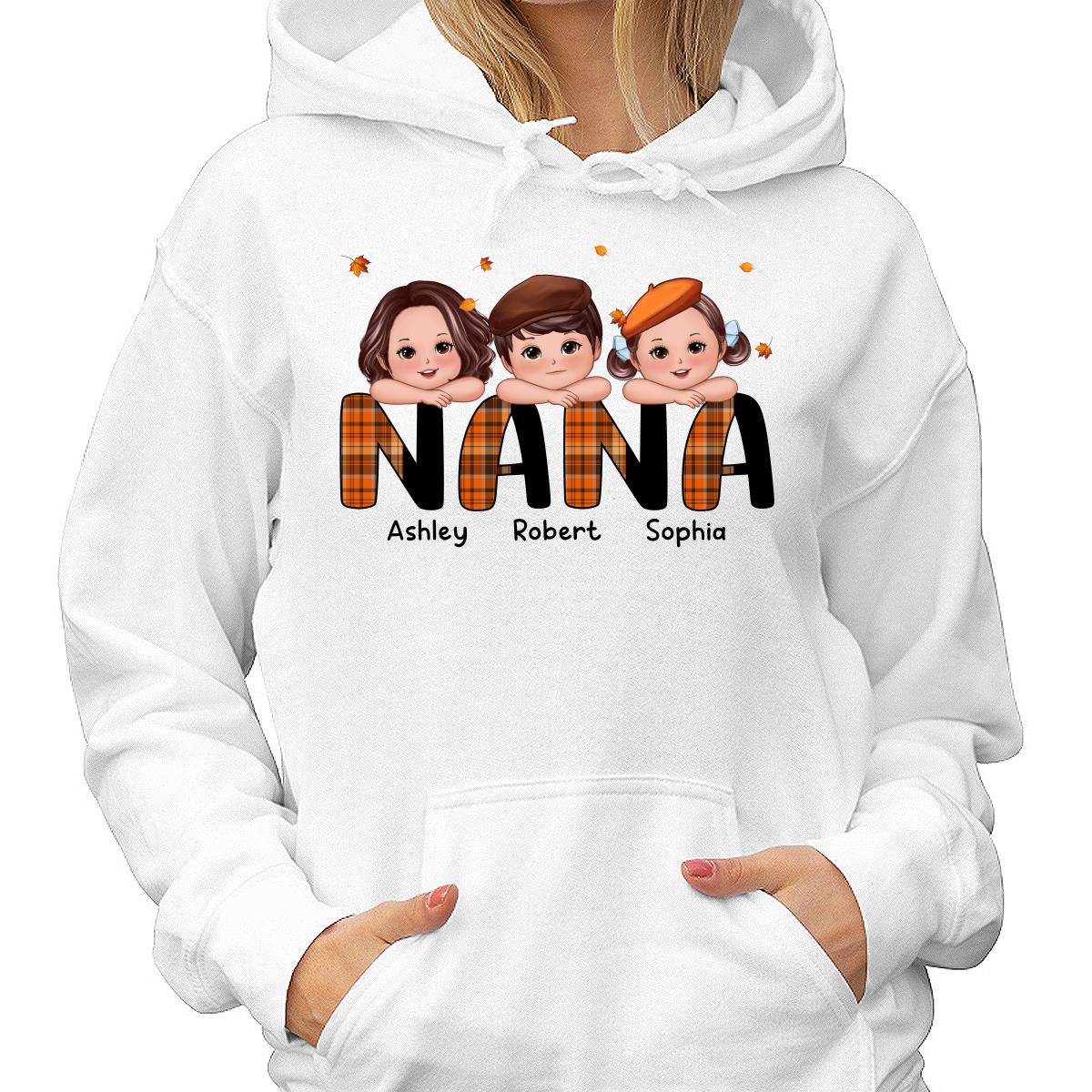 Plaid Pattern Fall Season Mom Grandma Kids On Hand Personalized Shirt - Image 4