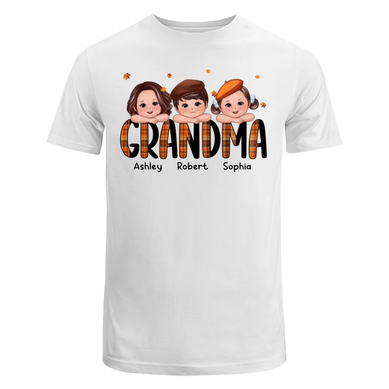 Plaid Pattern Fall Season Mom Grandma Kids On Hand Personalized Shirt - Image 5