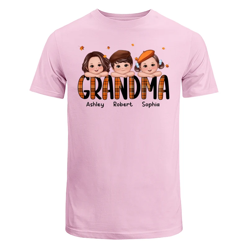 Plaid Pattern Fall Season Mom Grandma Kids On Hand Personalized Shirt - Image 7