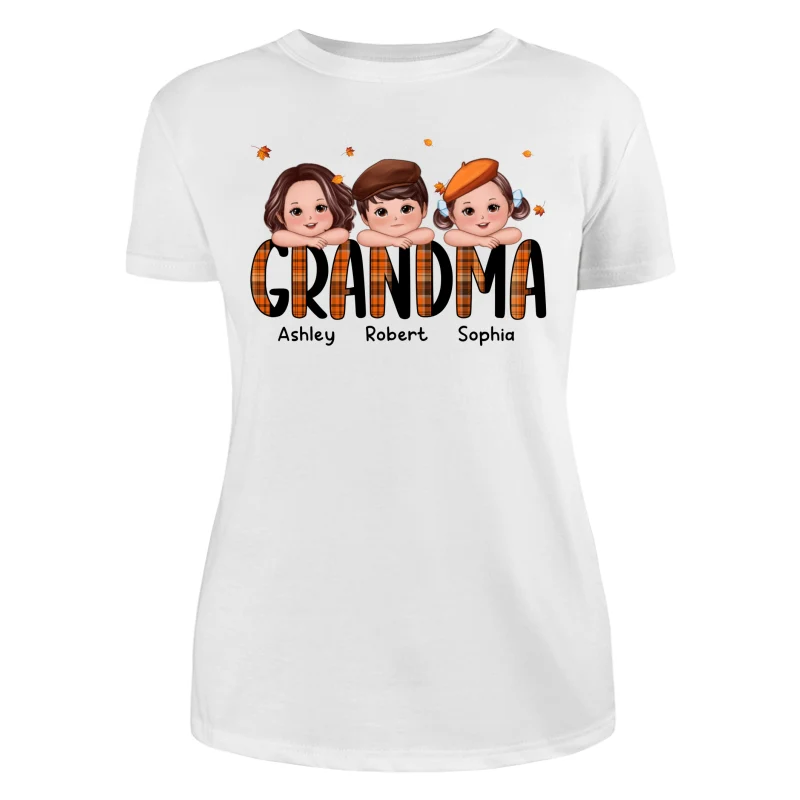 Plaid Pattern Fall Season Mom Grandma Kids On Hand Personalized Shirt - Image 9