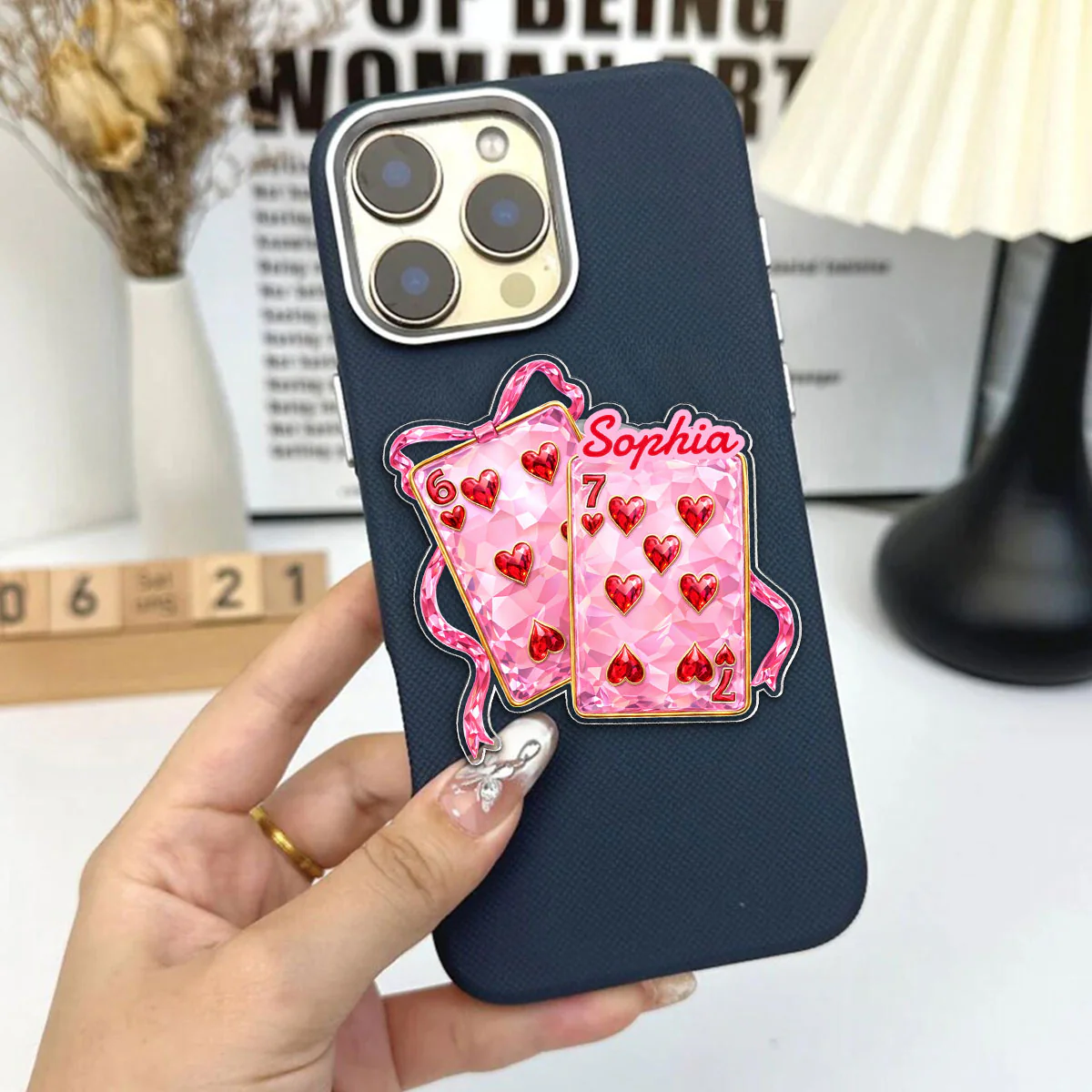 Playing Cards Valentine 6 7 Coquette - Personalized Acrylic Magnetic Phone Grip - Gift for Myself - Image 4
