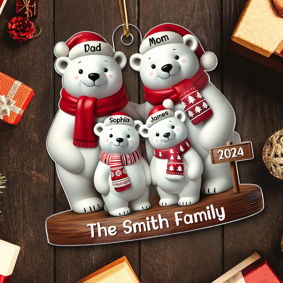 Polar Bears Christmas Family Personalized Acrylic Ornament - Image 5