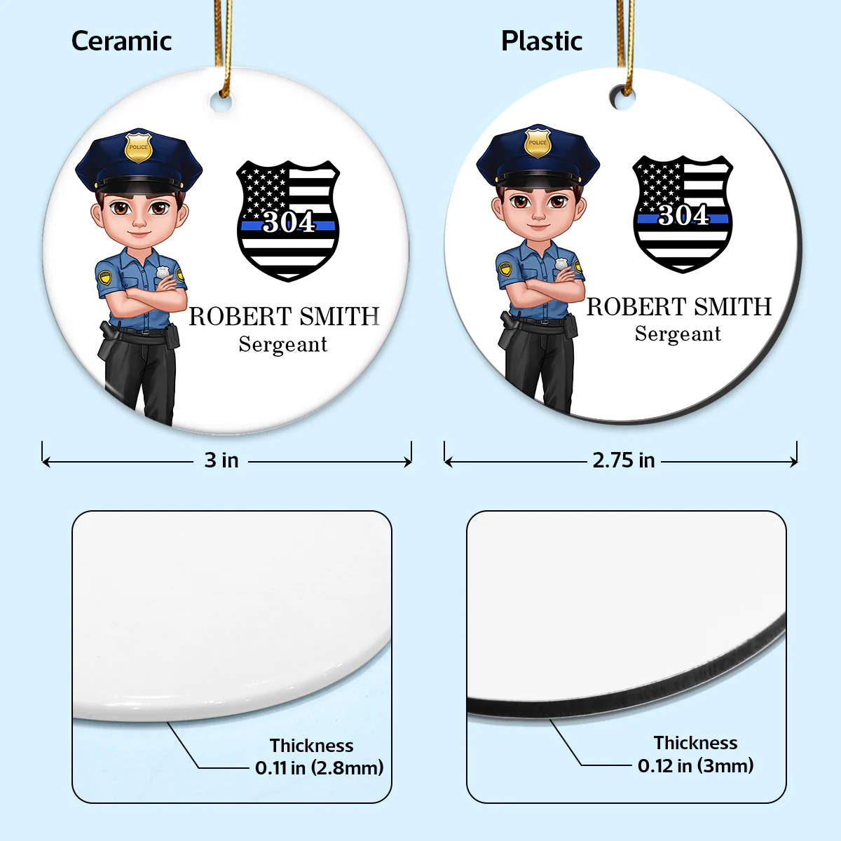 Police Christmas Personalized Ceramic Ornament, Office Decor, Appreciation Gift, Christmas Gift For Law Enforcement - Image 6