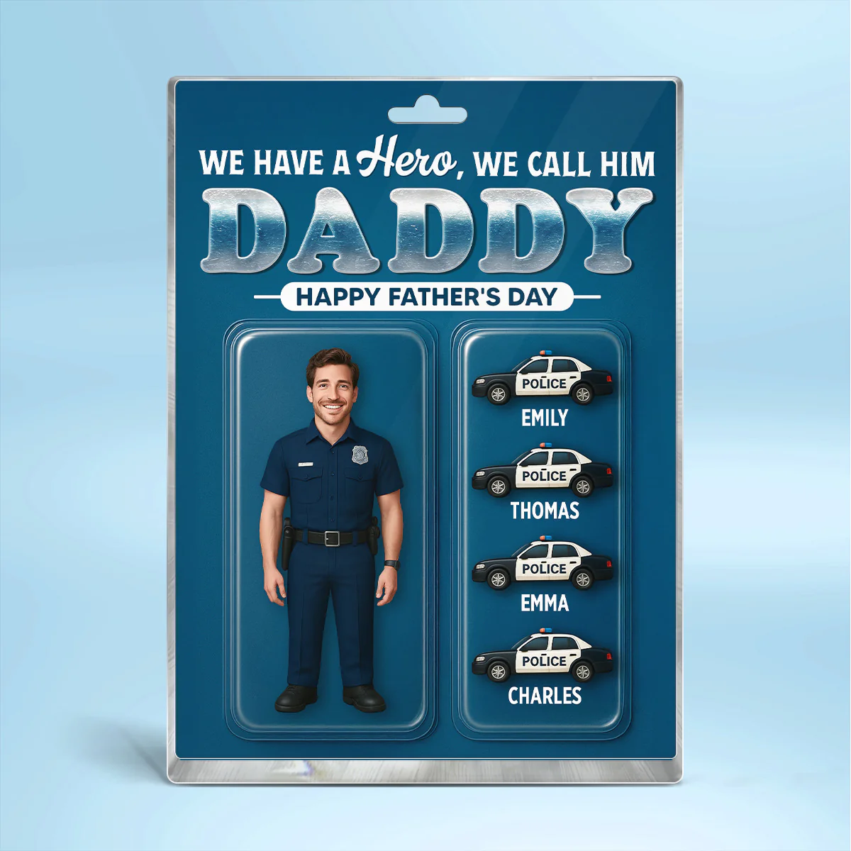 Police Dad Hero Custom Figure 3D Effect Personalized Rectangle Acrylic Block Plaque, Gift For Dad - Image 4