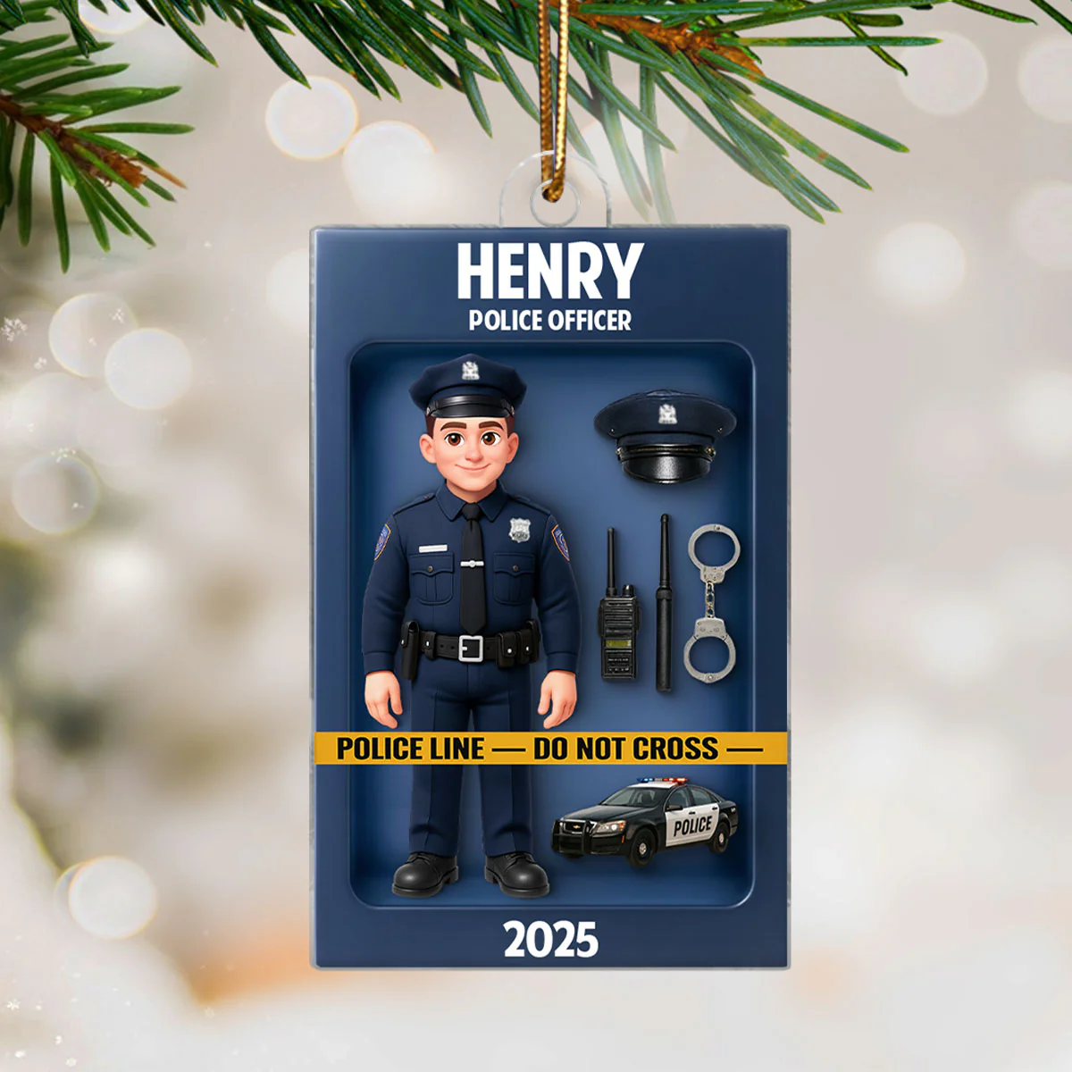 Police Officer Action Figure 3D Effect Personalized Acrylic Ornament - Special Gift For Police - Image 3