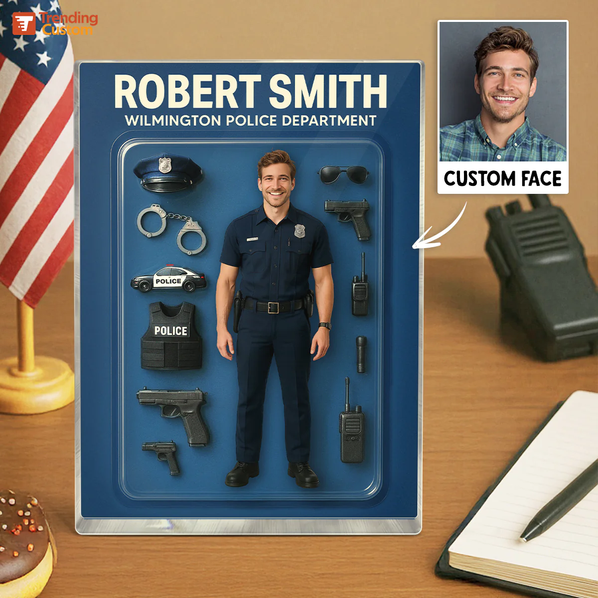 3D Effect Police Officer Custom Figure Personalized Rectangle Flat Acrylic Block Plaque, Unique  Gift For Police Officers, Dad, Husband [MALE version ONLY] - Image 5