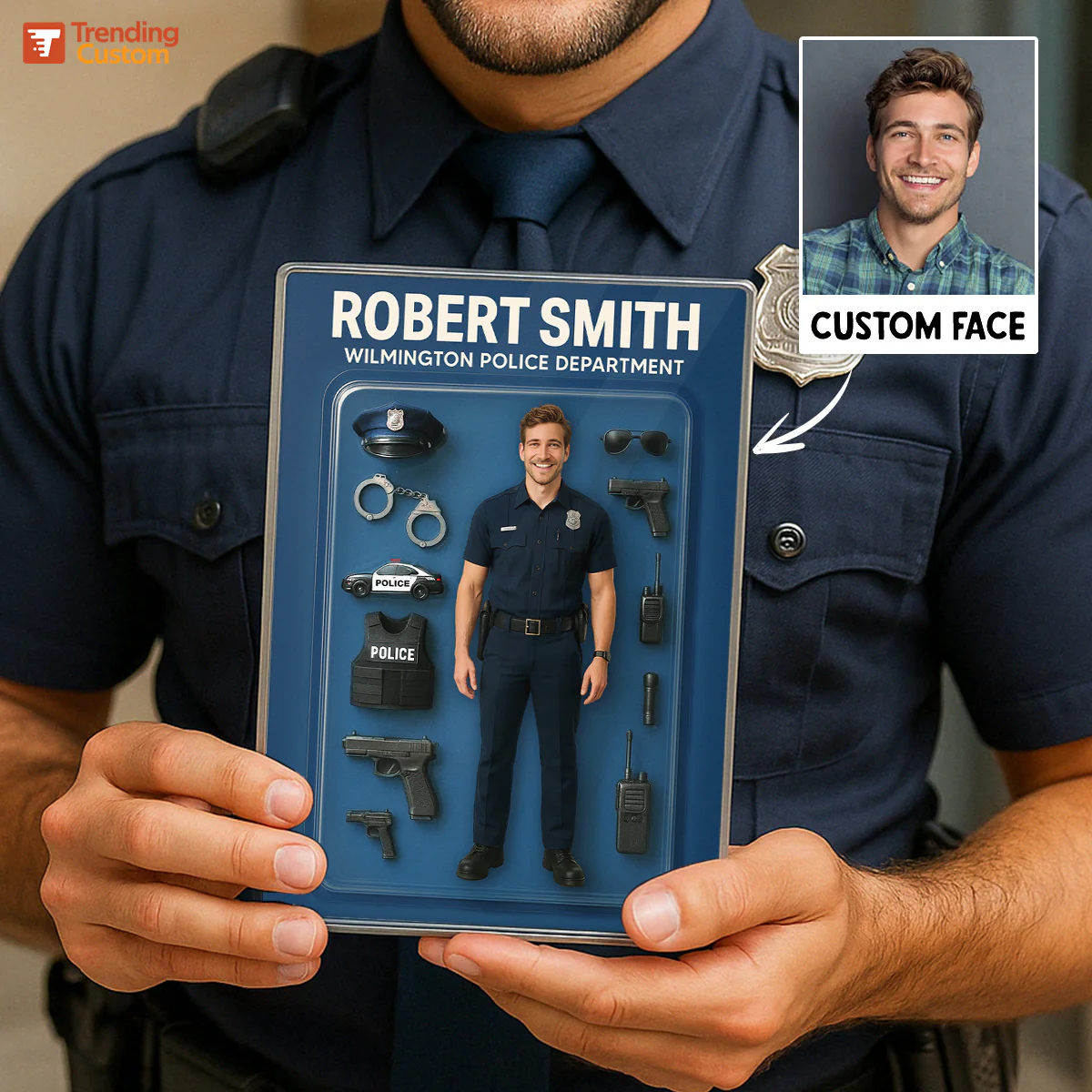 3D Effect Police Officer Custom Figure Personalized Rectangle Flat Acrylic Block Plaque, Unique  Gift For Police Officers, Dad, Husband [MALE version ONLY] - Image 6
