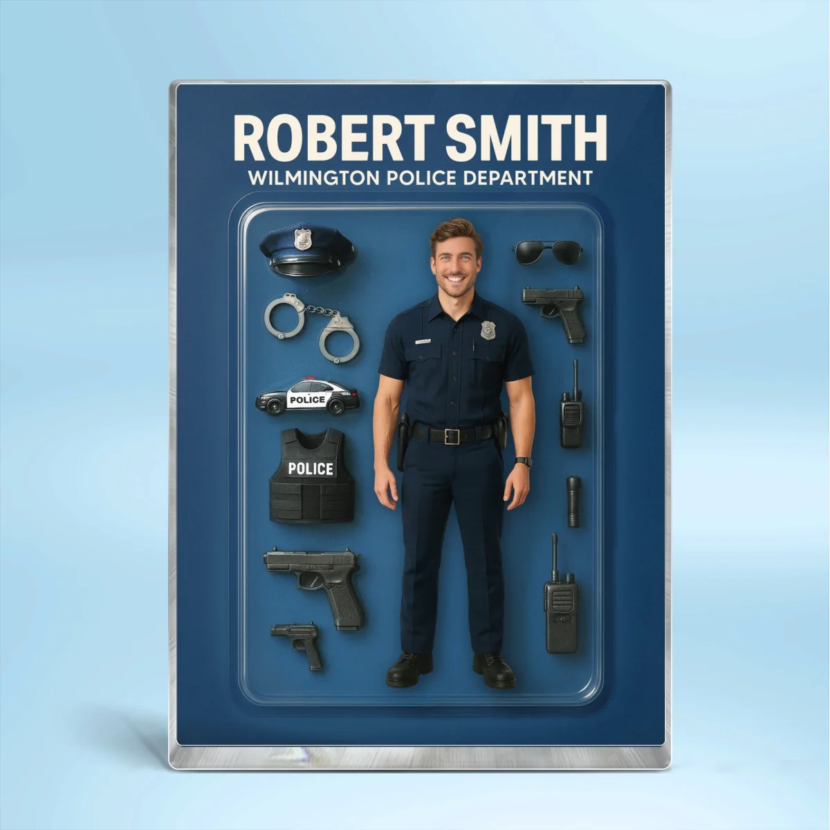 3D Effect Police Officer Custom Figure Personalized Rectangle Flat Acrylic Block Plaque, Unique  Gift For Police Officers, Dad, Husband [MALE version ONLY] - Image 8