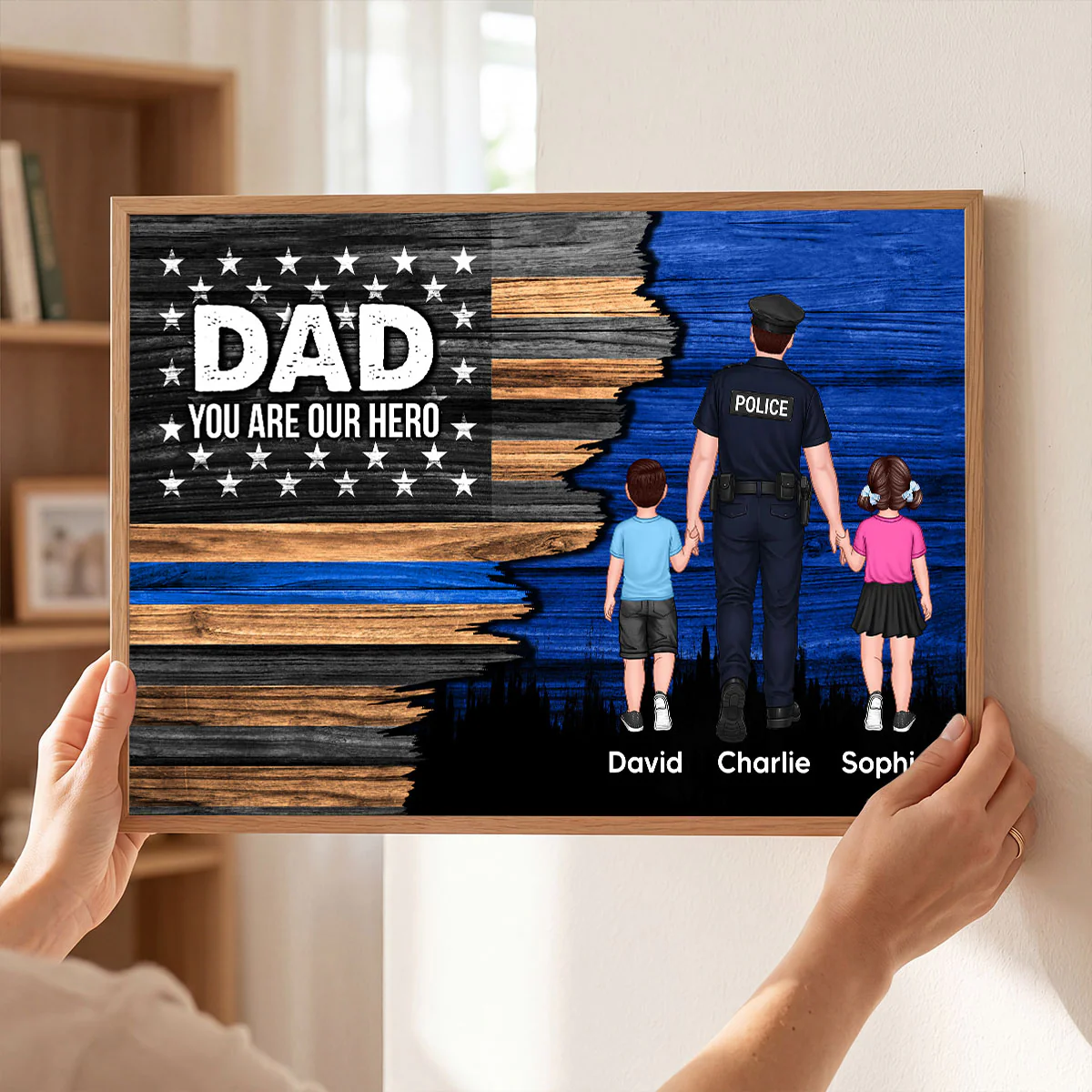 Police Sheriff Deputy Half Thin Blue Line Flag Dad Grandpa - Personalized Poster - Father's Day Gift For Dad, Grandpa - Image 10