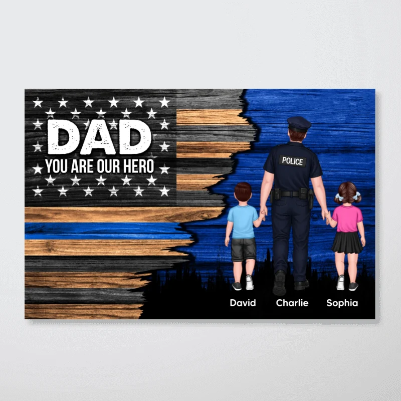Police Sheriff Deputy Half Thin Blue Line Flag Dad Grandpa - Personalized Poster - Father's Day Gift For Dad, Grandpa - Image 12