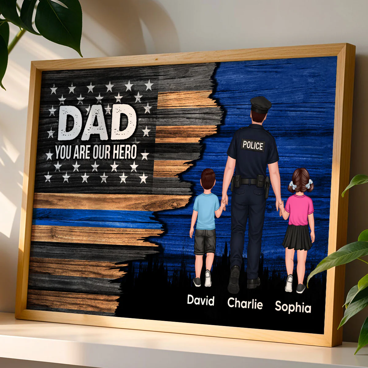 Police Sheriff Deputy Half Thin Blue Line Flag Dad Grandpa - Personalized Poster - Father's Day Gift For Dad, Grandpa - Image 2