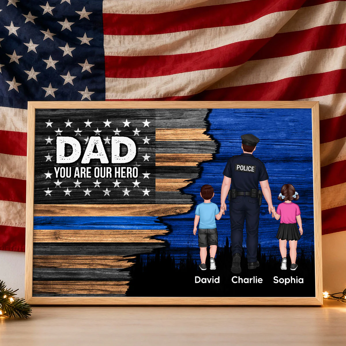 Police Sheriff Deputy Half Thin Blue Line Flag Dad Grandpa - Personalized Poster - Father's Day Gift For Dad, Grandpa - Image 3