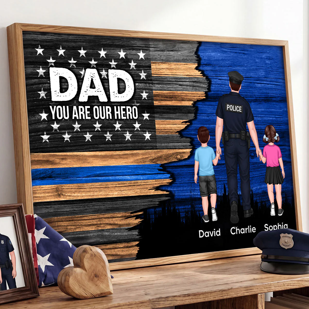 Police Sheriff Deputy Half Thin Blue Line Flag Dad Grandpa - Personalized Poster - Father's Day Gift For Dad, Grandpa - Image 4