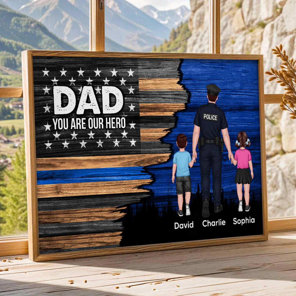 Police Sheriff Deputy Half Thin Blue Line Flag Dad Grandpa - Personalized Poster - Father's Day Gift For Dad, Grandpa - Image 6